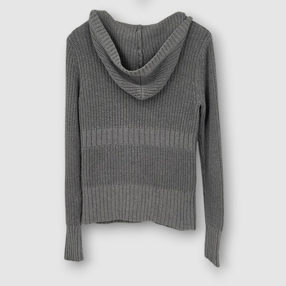 Y2k Aeropostale Gray Knit Hooded Cardigan Button Front Sweater Women’s Large - Picture 2 of 5